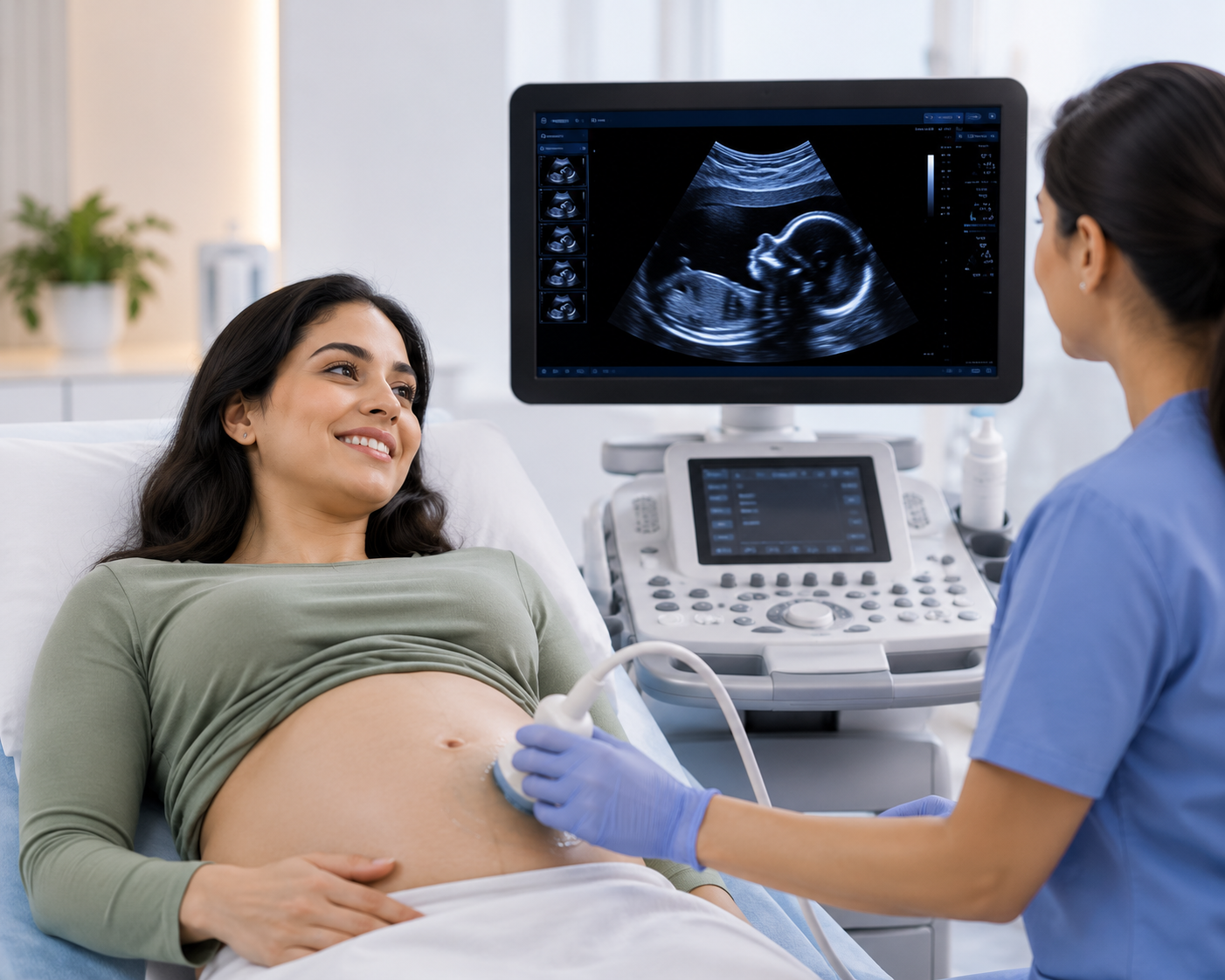 Pregnancy ultrasound examination at a sonography clinic in Pune